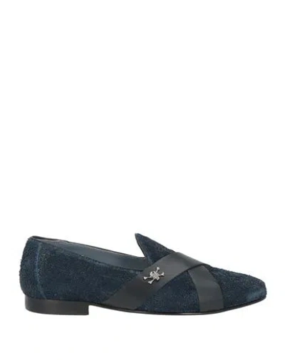 Mich Simon Man Loafers Navy Size 9 Leather In Blue