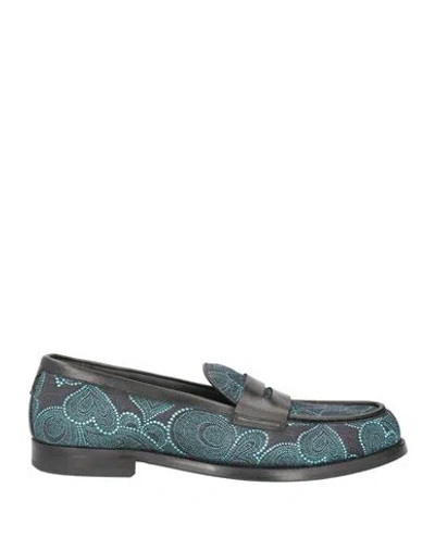 Mich Simon Man Loafers Turquoise Size 9 Calfskin, Textile Fibers In Blue