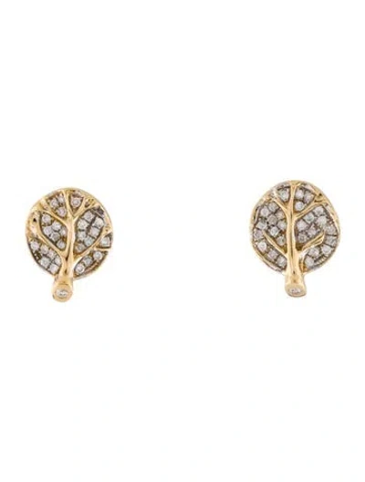Pre-owned Michael Aram 18k Diamond Botanical Leaf Stud Earrings In Multi