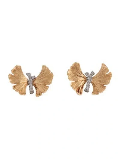 Pre-owned Michael Aram 18k Diamond Butterfly Ginkgo Stud Earrings In Multi