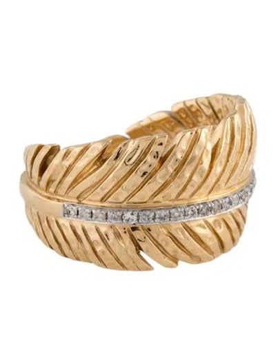 Pre-owned Michael Aram 18k Diamond Feather Cocktail Ring In Multicolor