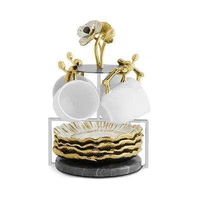 Michael Aram Anemone Demitasse Cup & Saucer Set With Stand In Silver/gold