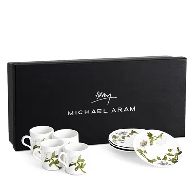 Michael Aram Anemone Painted Demitasse Cups And Saucers, Set Of 4 In White