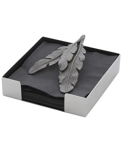 Michael Aram Black Feather Cocktail Napkin Holder In Gray