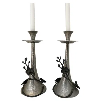 Pre-owned Michael Aram Black Orchid Candlestick Holders By  In Purple