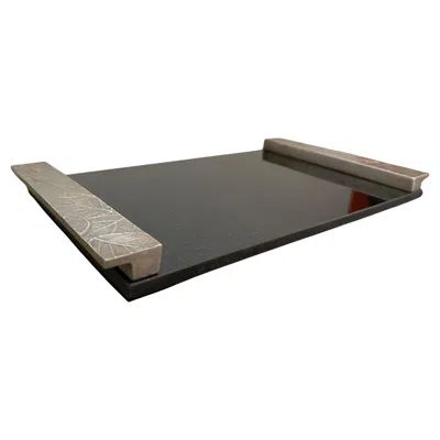 Pre-owned Michael Aram Botanical Leaf Black Granite & Silver Plated 13" X 8" Cheeseboard