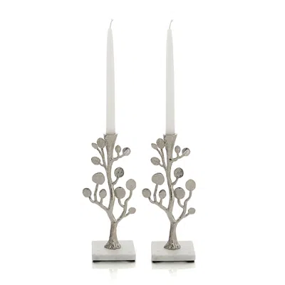 Michael Aram Botanical Leaf Candleholders, Set Of 2 In Nickel Plate