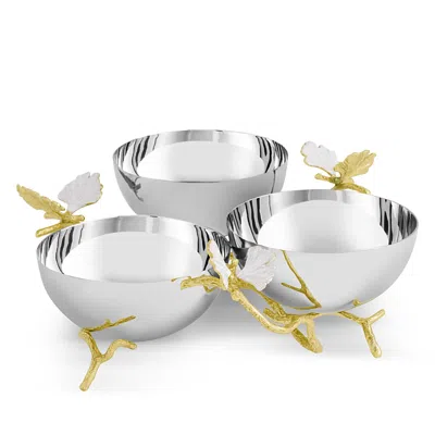 Michael Aram Butterfly Gingko Gold Tone Triple Bowl In Silver
