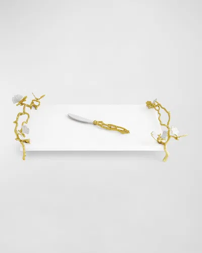 MICHAEL ARAM BUTTERFLY GINKGO WHITE & GOLD CHEESEBOARD WITH SPREADER