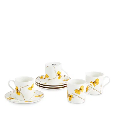 Michael Aram Butterfly Ginkgo 8-piece Teacup & Saucer Demitasse Set In White