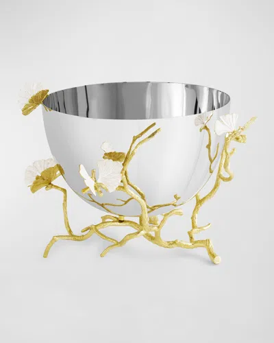 Michael Aram Butterfly Ginkgo White And Gold Serving Bowl In Silver