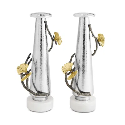 Michael Aram Butterfly Ginkgo Silver Candleholders, Set Of 2 In Metallic