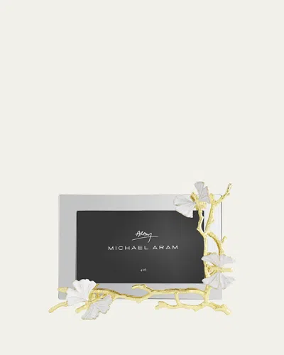 MICHAEL ARAM BUTTERFLY GINKGO WHITE AND GOLD FRAME, 4" X 6"