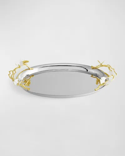 Michael Aram Butterfly Ginkgo White And Gold Large Tray In Silver