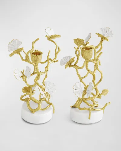 MICHAEL ARAM BUTTERFLY GINKGO WHITE & GOLD CANDLEHOLDERS, SET OF 2
