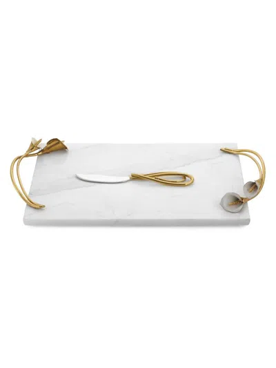 MICHAEL ARAM CALLA LILY MARBLE CHEESE BOARD AND STAINLESS STEEL KNIFE SET