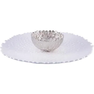 Michael Aram Chrysanthemum Chip & Dip Set In Silver