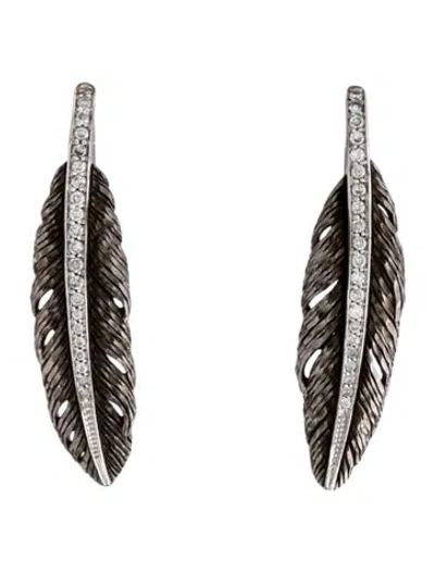 Pre-owned Michael Aram Diamond Feather Drop Earrings In Multicolor