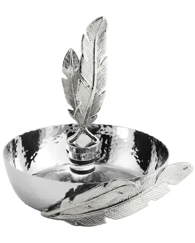 Michael Aram Feather Wine Coaster And Stopper Set In Steel