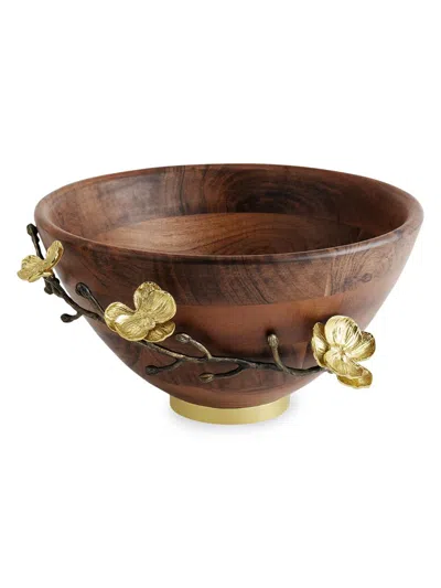 Michael Aram Gold Orchid Wooden Bowl In Brown