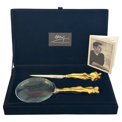 Pre-owned Michael Aram Gold Plated Adam & Eve Magnifying Glass And Letter Opener Set By  In Black