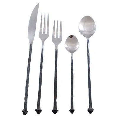 Pre-owned Michael Aram Iron Age By  Black Oxidized Stainless Steel Flatware Set 31 Pcs