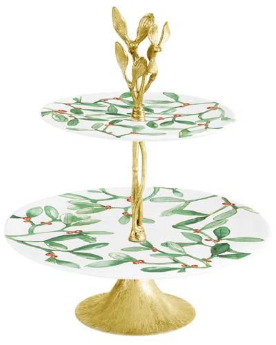 Michael Aram Mistletoe 2-tier Porcelain Etagere In Green