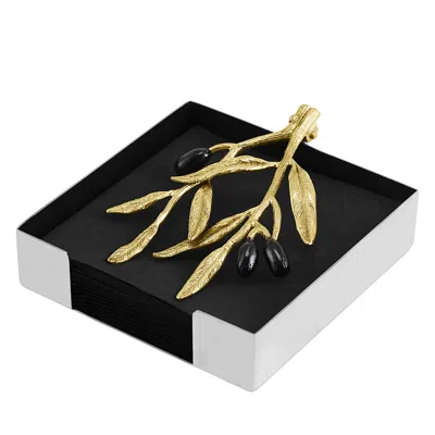 Michael Aram Olive Branch Cocktail Napkin Holder In Silver/gold