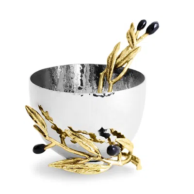 Michael Aram Olive Branch Nut Dish With Spoon In Metallic