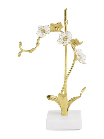 MICHAEL ARAM ORCHID BRASS & MARBLE DECORATIVE OBJECT