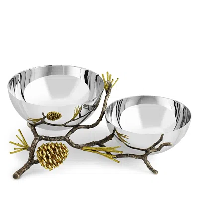 Michael Aram Pine Cone Double Bowl In Silver