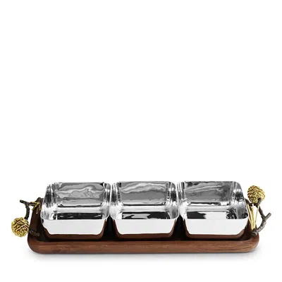 MICHAEL ARAM PINE CONE WOOD TRIPLE BOWL