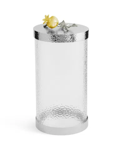 MICHAEL ARAM POMEGRANATE SILVER AND GOLD LARGE CANISTER, 5.31" X 5.31"