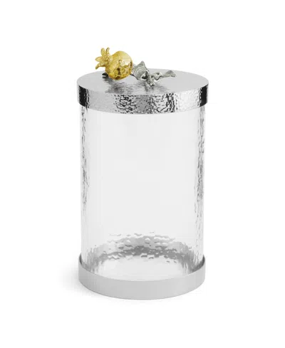 MICHAEL ARAM POMEGRANATE SILVER AND GOLD MEDIUM CANISTER, 5.31" X 5.31"