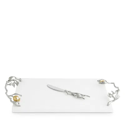 Michael Aram Pomegranate Silver And Gold Cheeseboard And Spreader In White