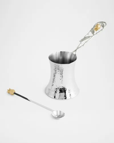 MICHAEL ARAM POMEGRANATE SILVER & GOLD COFFEE POT WITH SPOON