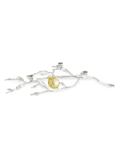 Michael Aram Pomegranate Silver & Gold Low Candleholder In Gray
