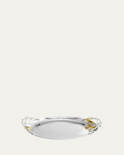 MICHAEL ARAM POMEGRANATE SILVER & GOLD OVAL TRAY WITH 24K GOLDPLATE