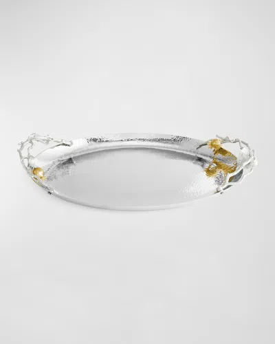 MICHAEL ARAM POMEGRANATE SILVER & GOLD OVAL TRAY WITH 24K GOLDPLATE