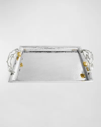 MICHAEL ARAM POMEGRANATE SILVER & GOLD SERVING TRAY WITH 24K GOLDPLATE