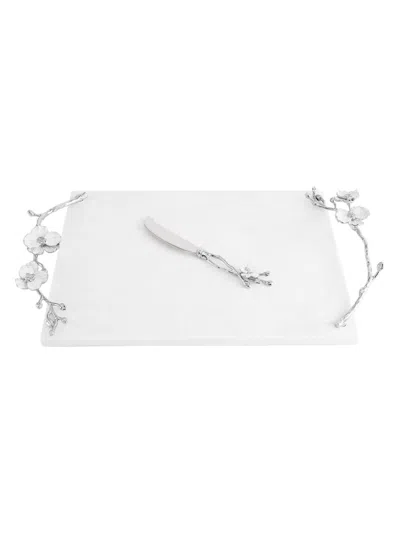 Michael Aram Silver Orchid Cheeseboard & Knife In White