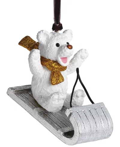 Michael Aram Sledding Teddy Bear Ornament In White,silver