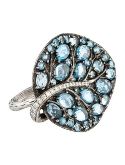 Pre-owned Michael Aram Topaz & Diamond Botanical Leaf Cocktail Ring In Multicolor