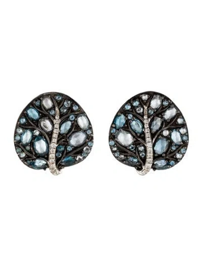 Pre-owned Michael Aram Topaz & Diamond Botanical Leave Earclip Earrings In Multicolor