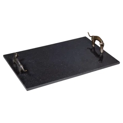 Pre-owned Michael Aram Vintage  Black Granite And Bronze Cat Serving Tray C.1990