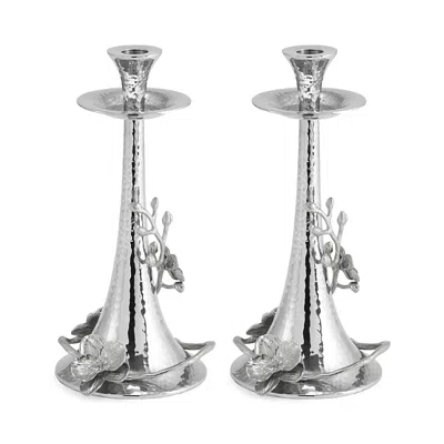 Michael Aram White Orchid Taper Candleholder, Set Of 2 In Metallic