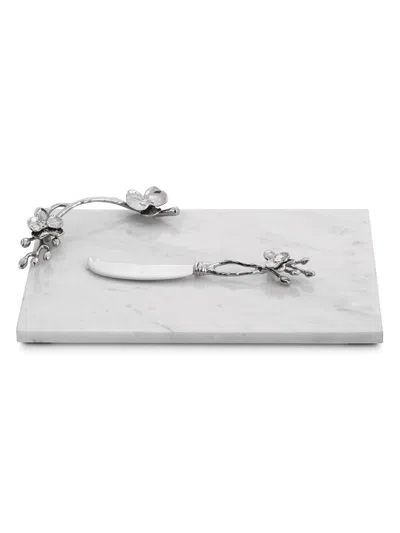 Michael Aram White Orchid Two-piece Cheese Board & Knife Set In Silver