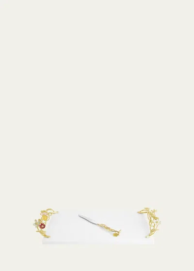 Michael Aram Wildflowers Cheeseboard With Knife In Gold Multi White