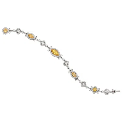 Pre-owned Michael Beaudry Platinum & 18k Yellow Gold White & Fancy Color Diamond Bracelet