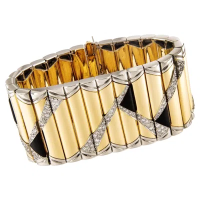 Pre-owned Michael Bondanza 18 Karat Yellow Gold Black Onyx And Diamond Bracelet By